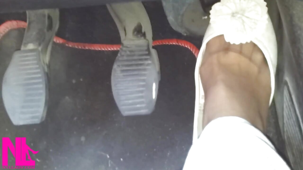 Pedal Pumping and Driving in Highway in Soft Worn Out Flats and Nylon Socks