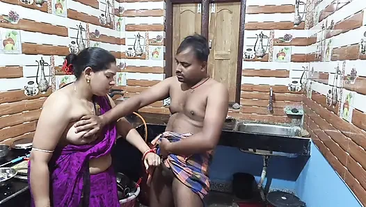 Indian housewife hard-core sex in kitchen room by her husband's friend