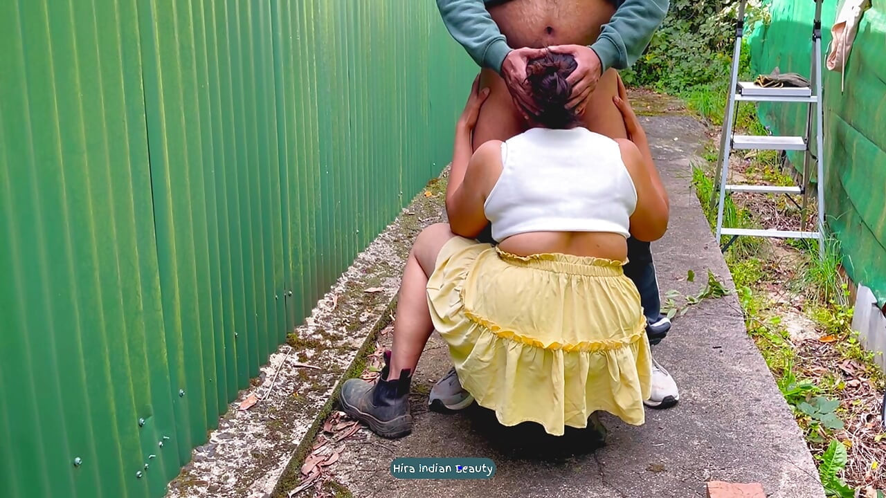 Neighbour Jumping Off Fence for Intense Standing Anal Doggy Fuck and Deepthroat Indian Wife