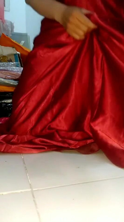 Pulsating Cum Into Red Satin Long Gown | Clip 1
