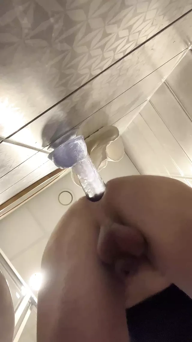 Sissy fucks her pussy by big transparent dildo