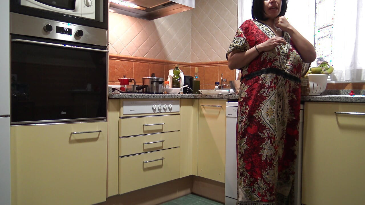 My stepson wanted to lick my hairy pussy in the kitchen