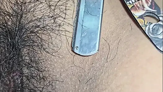 Sister-in-law gets her hairy vagina shaved and then puts cock in her