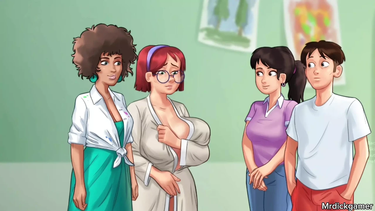 Summertime saga Teacher having sex with teens as she enjoys sucking her tits