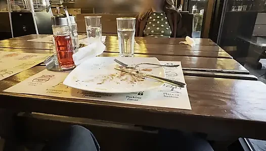 Teasing people with my nipples in a sheer blouse in a restaurant having dinner