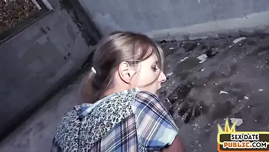 Amateur sex date chick fucked in public abandoned building