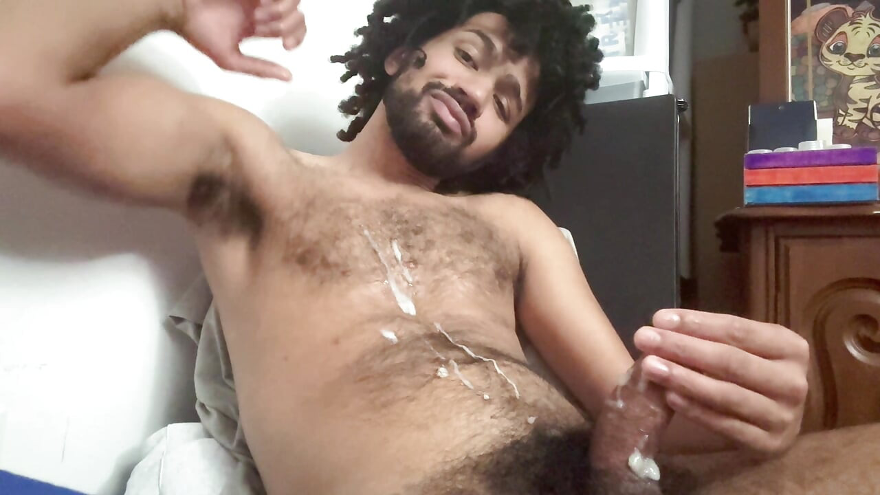 Hairy Guy Edging in Chair - Jerking Through Boxers, Pit Sniffing & Big Cum on Chest