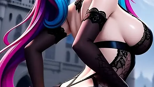 Hentai gothic-mädchen mit gefärbten haaren zeigen ihre großen titten 2