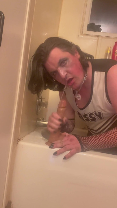 Trisha Trash CD Takes Massive Dildo Balls-deep - Sloppy Gagging, Drool-soaked Deepthroat