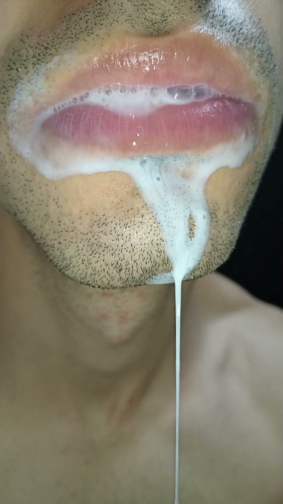 Cum in my mouth, play with your cum, and swallow it, close-up, naughty gay, tongue, sloopy | Clip 1