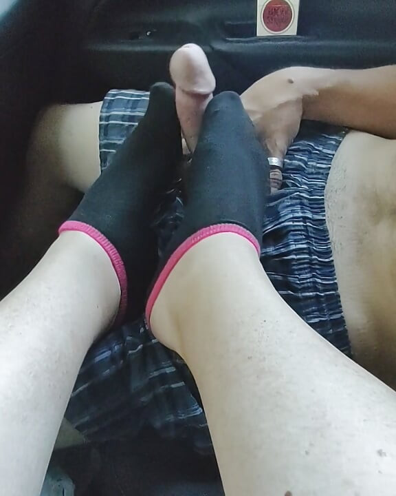 Public Footjob Sockjob With Black Girls' Ankle Socks - Cum On Socks