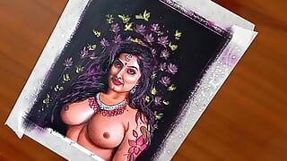 Erotyczna sztuka lub rysunek seksownej desi indyjska milf kobieta o nazwie "Zaklinacz"