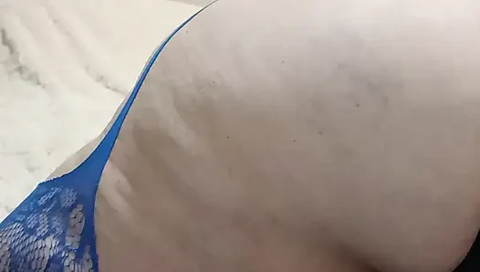 Big Booty BBW Plays With New Glass Toy In Blue Schoolgirl Lingerie
