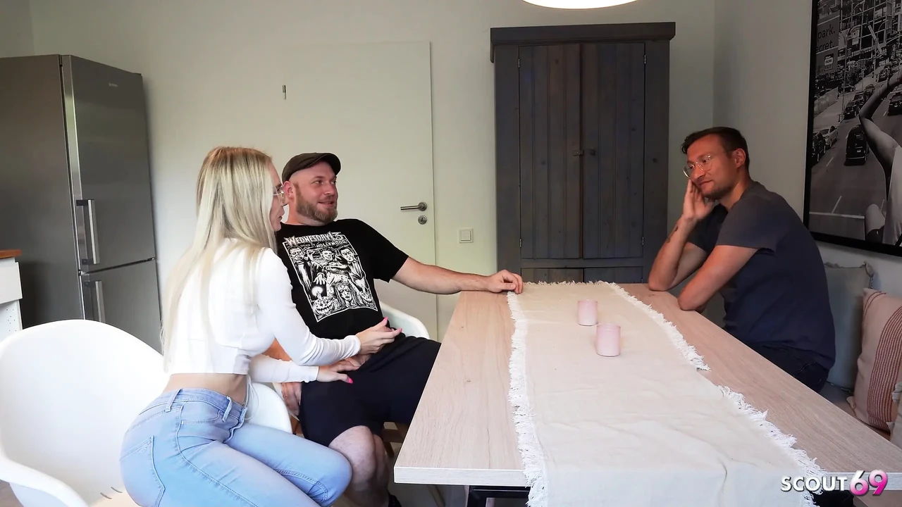 German Cuckold Husband Watch His Sexy Wife at No Condom Fuck with His Fat Cock Mate