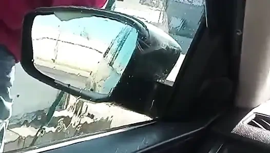 Public masturbate my pussy in the car wash, my husband's handjob in traffic! Part 1