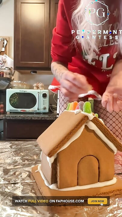 73 Giantess in 8-inch Heels Decorates a Gingerbread Village