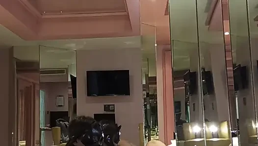 I masturbate during a hot video call with my stepson and insert a 22cm black dildo into my pussy.