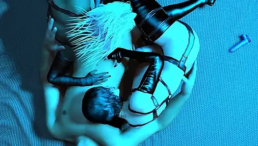 Guy Is Spooning with Two Ladyboys Blowjob