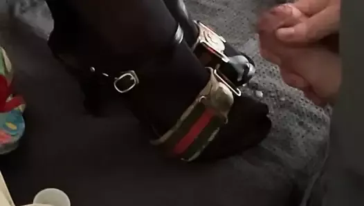 Cumshot on Mules and Stockings
