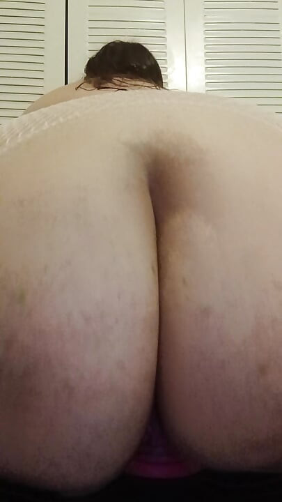 BBW rides a thick pink monster dildo