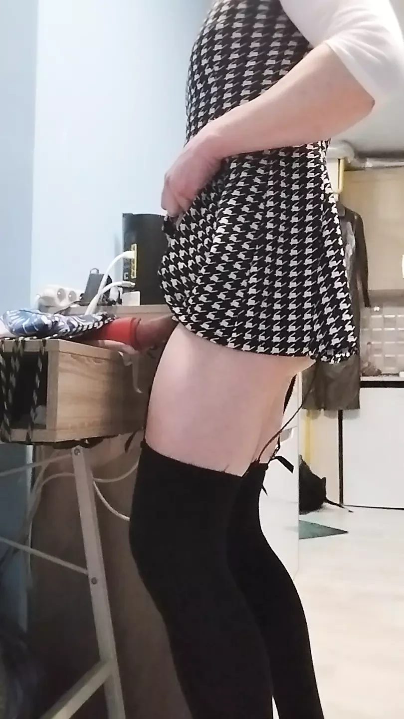 My new short. tight dress turns me on so much i can’t hold back my erection, so I decided to fuck and jerk off until I cum