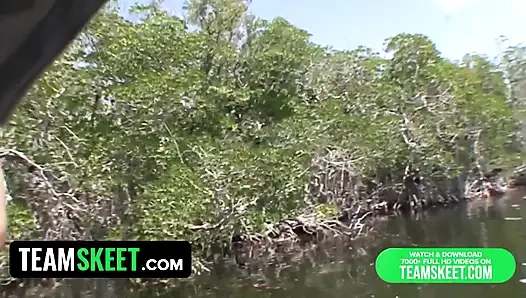 This Girl Sucks - Petite teen strips off her clothes and sucks on her guy friends cock by the dock