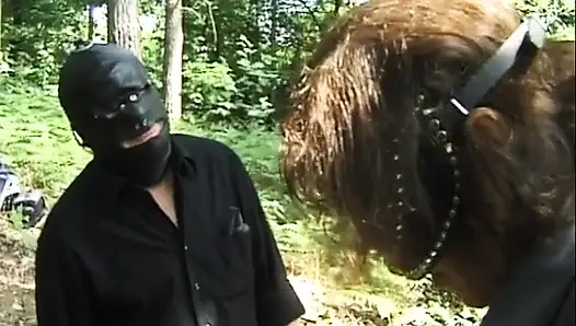 Blonde slave pussy in the woods
