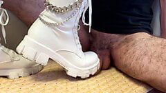 Cock Boots Crush & Trample - White Combat Boots