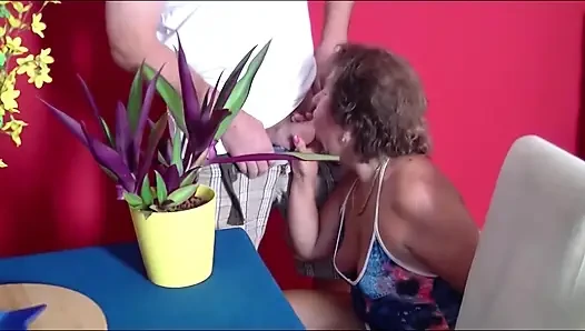 Mature MILF Over 40 Sucking Cock and Bent Over Kitchen Fuck