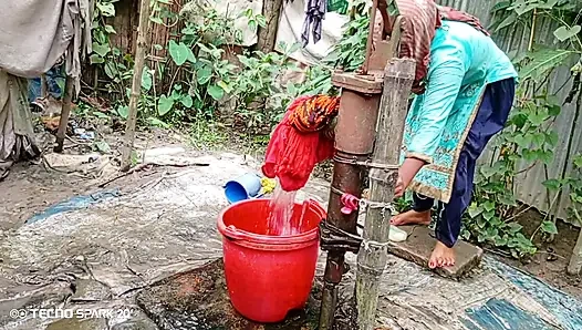 Refreshing Outdoor Bath in an Open Field