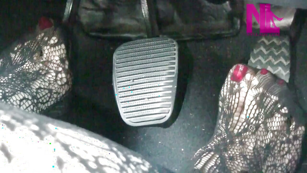 Sexy Pedal Pumping in Black Floral Fishnets