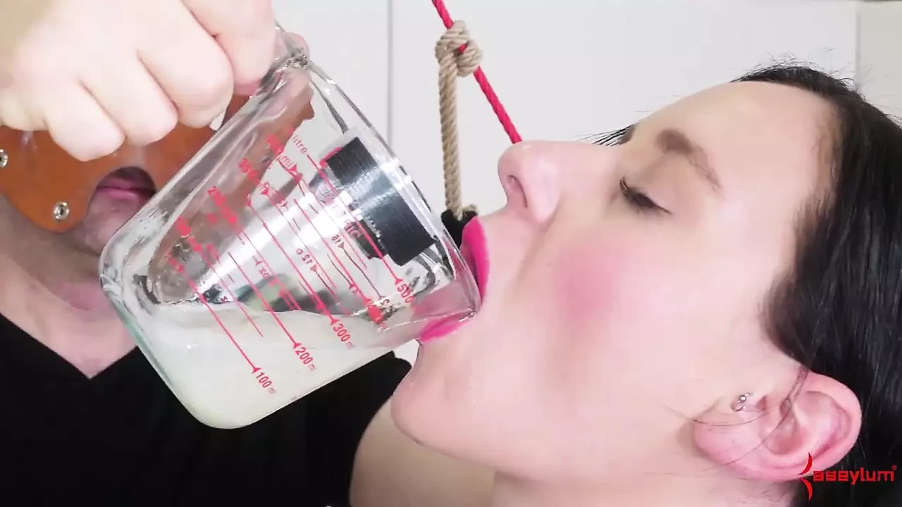 Messy sub gagging and sucking on dick