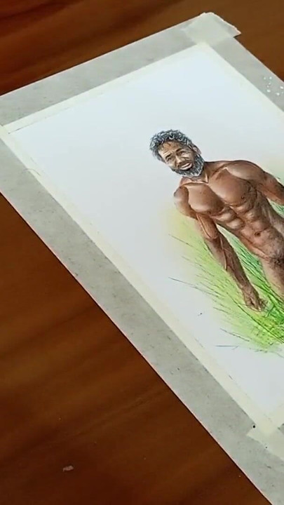 Emotional moment from "Erotic Art Or Drawing of A Muscular Indian Desi Man exhibition his Big Black Cock outdoors among the"
