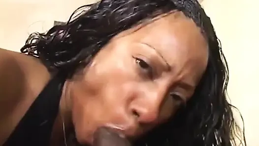 Ebony bitch in fishnet takes big dick