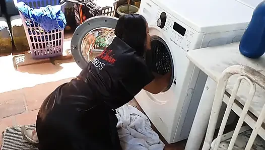 I Got Stuck in the Washing Machine My Black Dick Stepson Took Advantage and Fucked Me