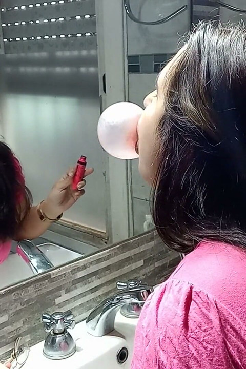 Bubblegum Chewing at Mirror - Bunny Looner