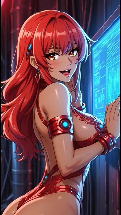 Cyberpunk redhead girl  dance in a computer room (Aa animation)