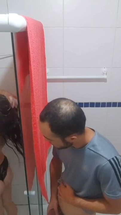 naughty old stepfather watches his stepdaughter in the shower! and made her give a blowjob, and feel his dick in her pussy! | Clip 1