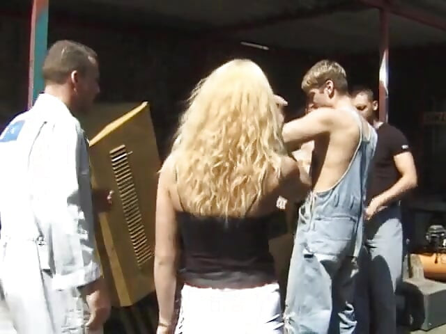 Hardcore blonde gets bunch of hard cocks