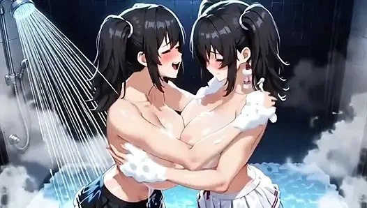 Süße anime-mädchen duschen, ai animation