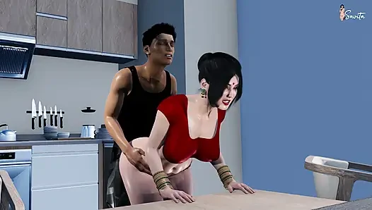 I fucked my horny, desi Stepmom in the kitchen.