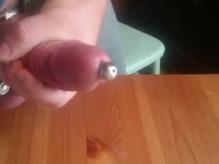 Cum with penis plug and ballstretcher