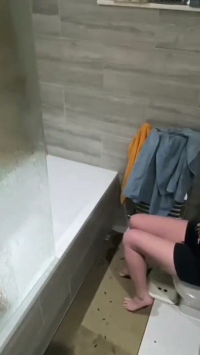 stepsister gets naked and horny while stepbrother had shower | Clip 1