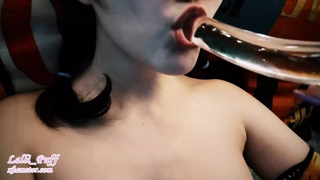 Sweet homely girl having fun with a glass toy - amateur Lalli_Puff