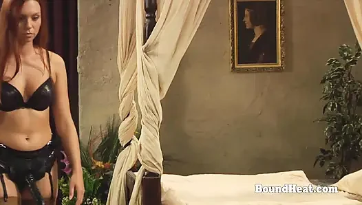 Busty Big Ass Lesbian Slave Receives Massive Strapon In Pussy