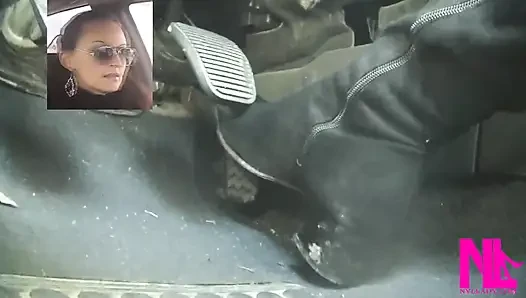 Driving Fast in Black Suede Knee High Boots