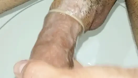 BIG COCK AND VENOZA, WITH CONDOM, MASTURBATING IN PUBLIC BATHROOM I ALMOST GOT CAUGHT
