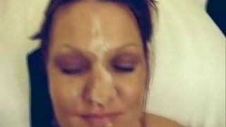 Handjob with cumshot on her face