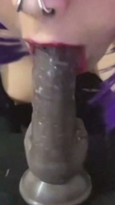 Cute Goth Femboy wearing BDSM nosehook Humiliated sucking BBC Cock and Drooling Semen | Clip 1