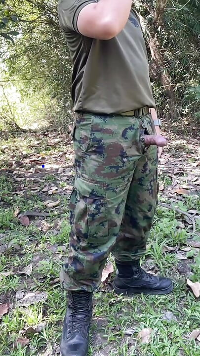 Solider Jerks Off & Cums at Work